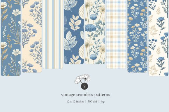 Download Blue Floral Vintage Seamless Pattern Set - Premium Resources