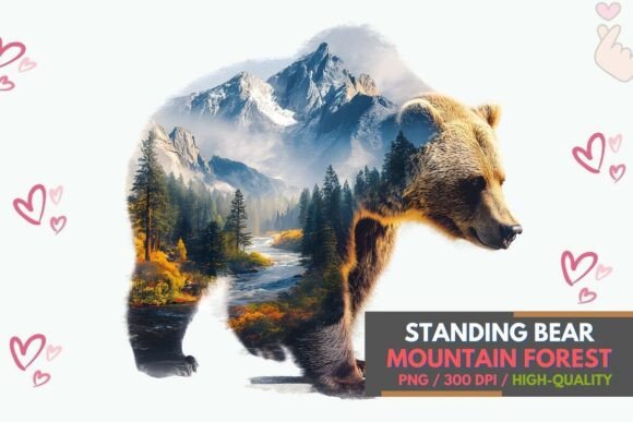 Download Standing Bear Mountain Forest Art PNG - Mountain Collection