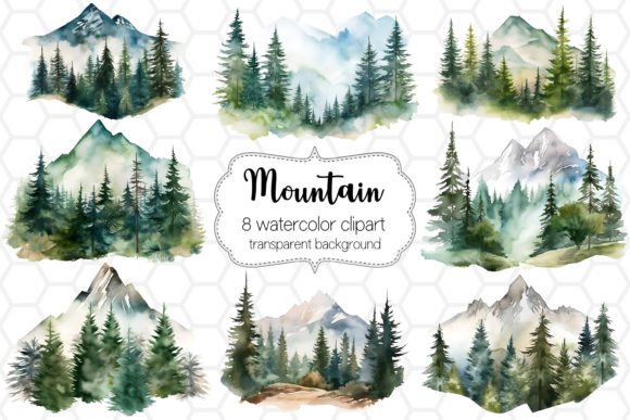 Download Watercolor Mountain Landscape Cliparts - Mountain Collection